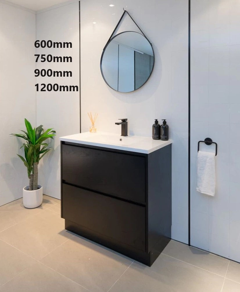 900MM POLO DARK OAK PLYWOOD FLOORSTANDING VANITY WITH CERAMIC TOP - The Tile Collection™