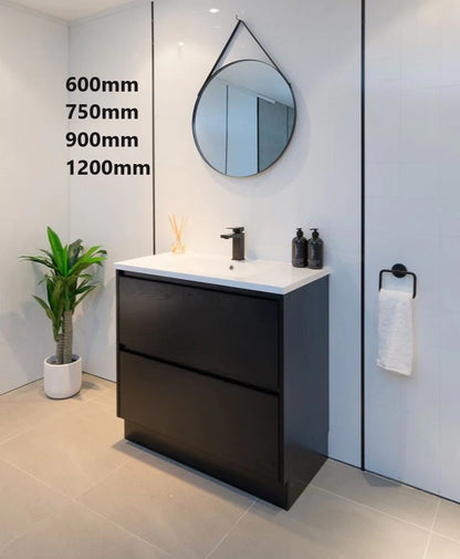 900MM POLO DARK OAK PLYWOOD FLOORSTANDING VANITY WITH CERAMIC TOP - The Tile Collection™
