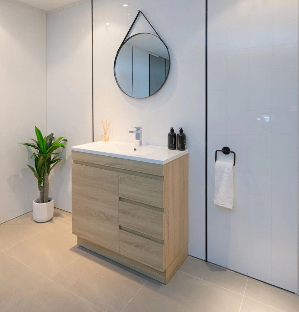900MM MADRID LIGHT OAK PLYWOOD FLOORSTANDING VANITY WITH CERAMIC TOP - The Tile Collection™