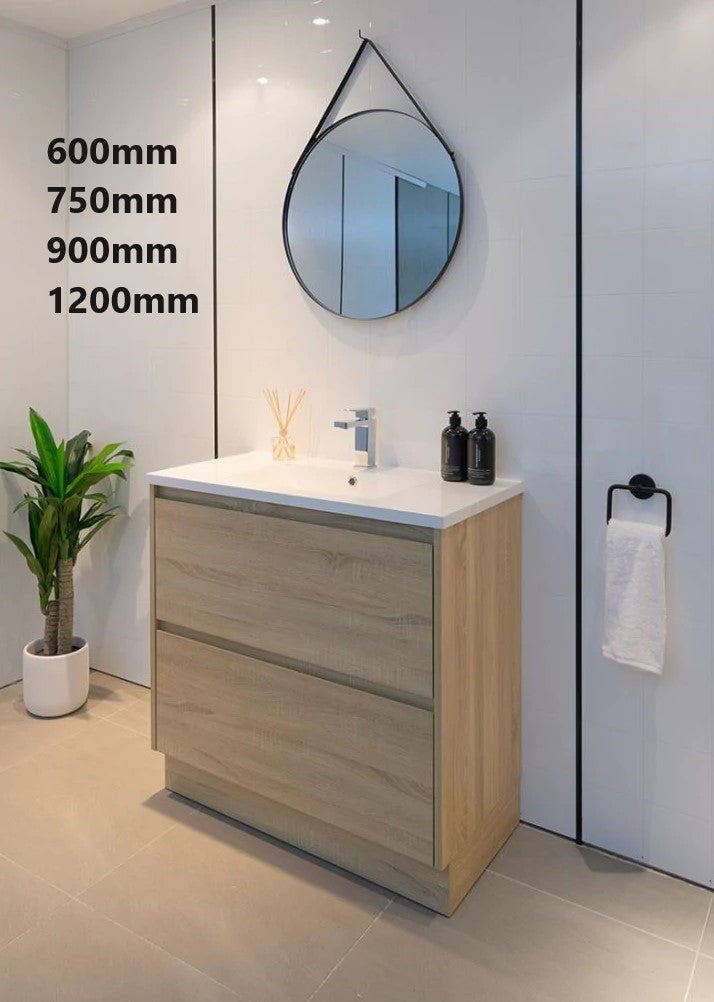 900MM POLO LIGHT OAK PLYWOOD FREESTANDING VANITY WITH CERAMIC TOP - The Tile Collection™