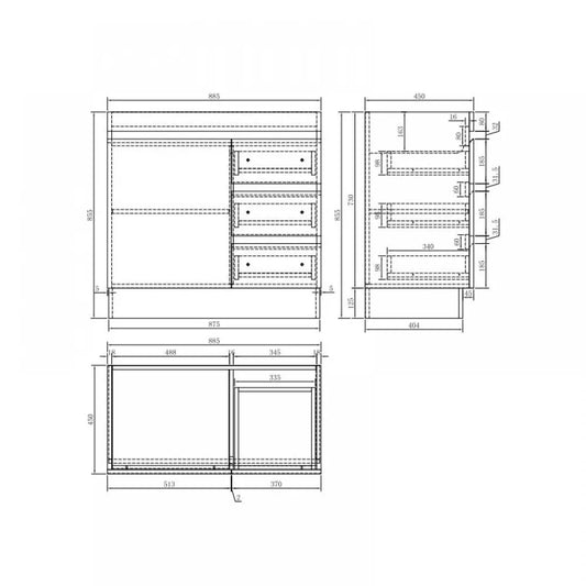 900MM MADRID DARK OAK PLYWOOD FLOORSTANDING VANITY WITH CERAMIC TOP