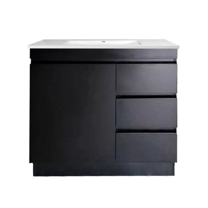 900MM MADRID DARK OAK PLYWOOD FLOORSTANDING VANITY WITH CERAMIC TOP