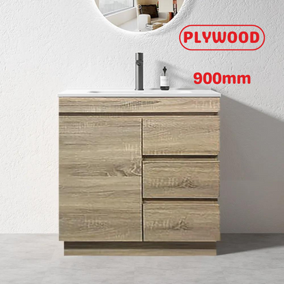 900MM MADRID LIGHT OAK PLYWOOD FLOORSTANDING VANITY WITH CERAMIC TOP - The Tile Collection™
