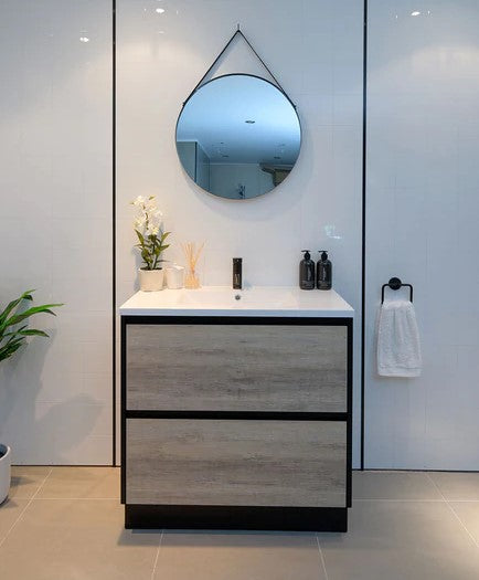 750MM POLO BLACK AND LIGHT OAK FREESTANDING VANITY