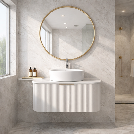 LINEA CURVED FLUTED WALL HUNG VANITY | 900MM | MATT WHITE
