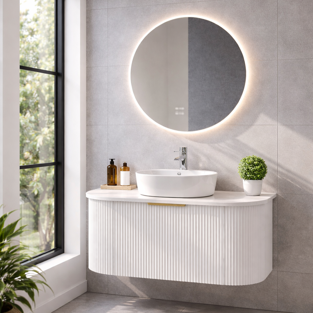 Linea Curved Wall Hung Vanity 900mm - Matt white