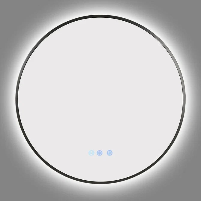 900MM ROUND BACKLIT LED MIRROR WITH GUNMETAL FRAME & MOTION SENSOR | DEFOGGER | 3 COLOURS LIGHTS
