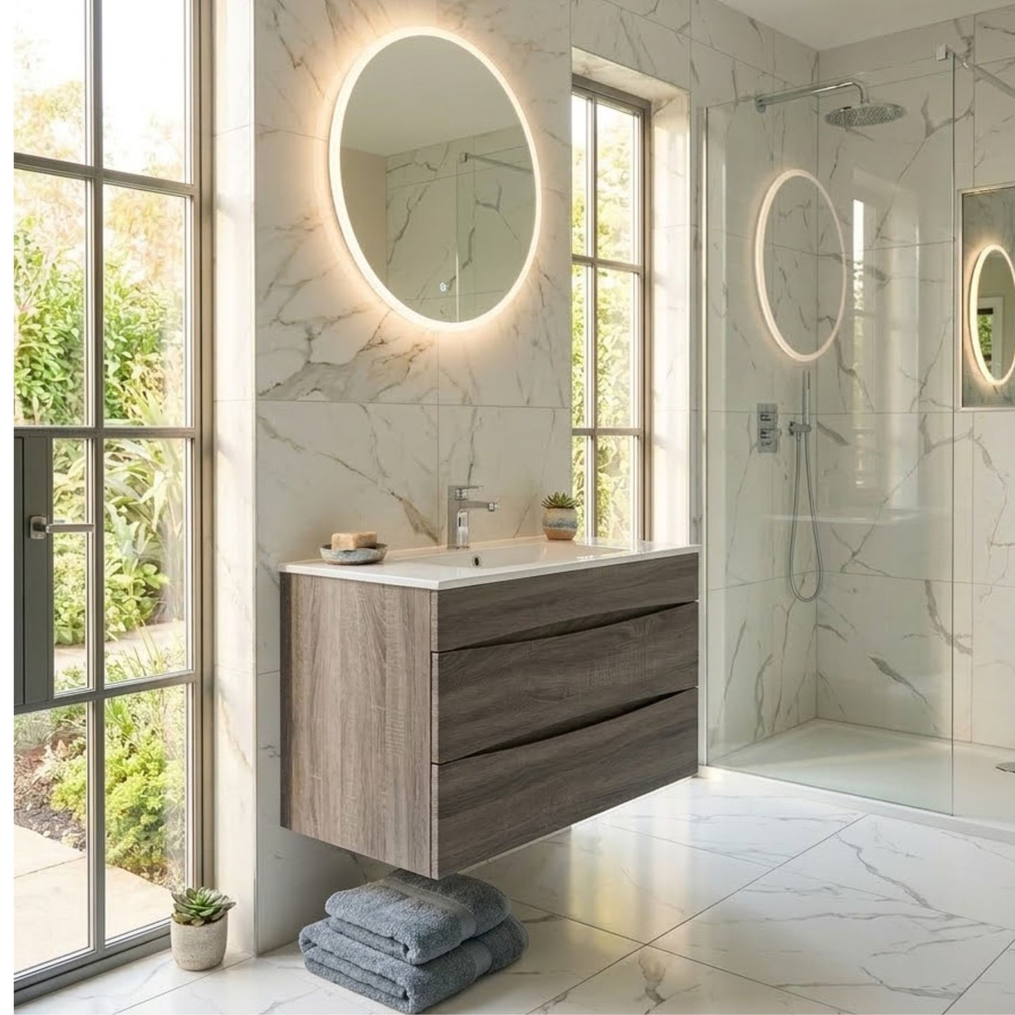 900MM SONOMA OAK GREY WALL HUNG VANITY (EX DISPLAY) - CLEARANCE SALE