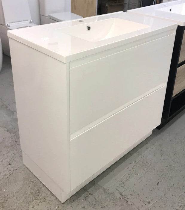 1000MM POLO GLOSS WHITE PLYWOOD FREESTANDING VANITY WITH CERAMIC TOP - The Tile Collection™