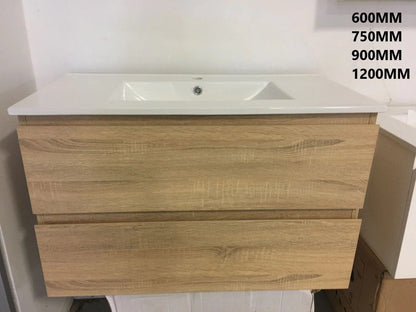 750mm NELSON LIGHT OAK PLYWOOD WALL HUNG VANITY