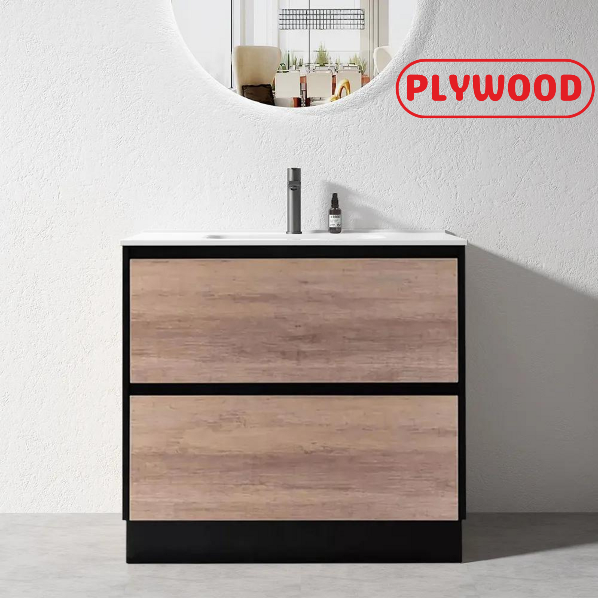 900MM POLO BLACK AND LIGHT OAK FREESTANDING VANITY WITH CERAMIC TOP - The Tile Collection™