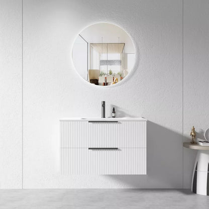 WHITE WALL HUNG VANITY | 900MM | FLUTED | PLYWOOD - The Tile Collection™
