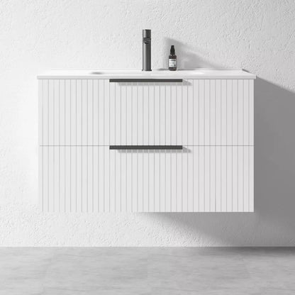 WHITE WALL HUNG VANITY | 900MM | FLUTED | PLYWOOD - The Tile Collection™