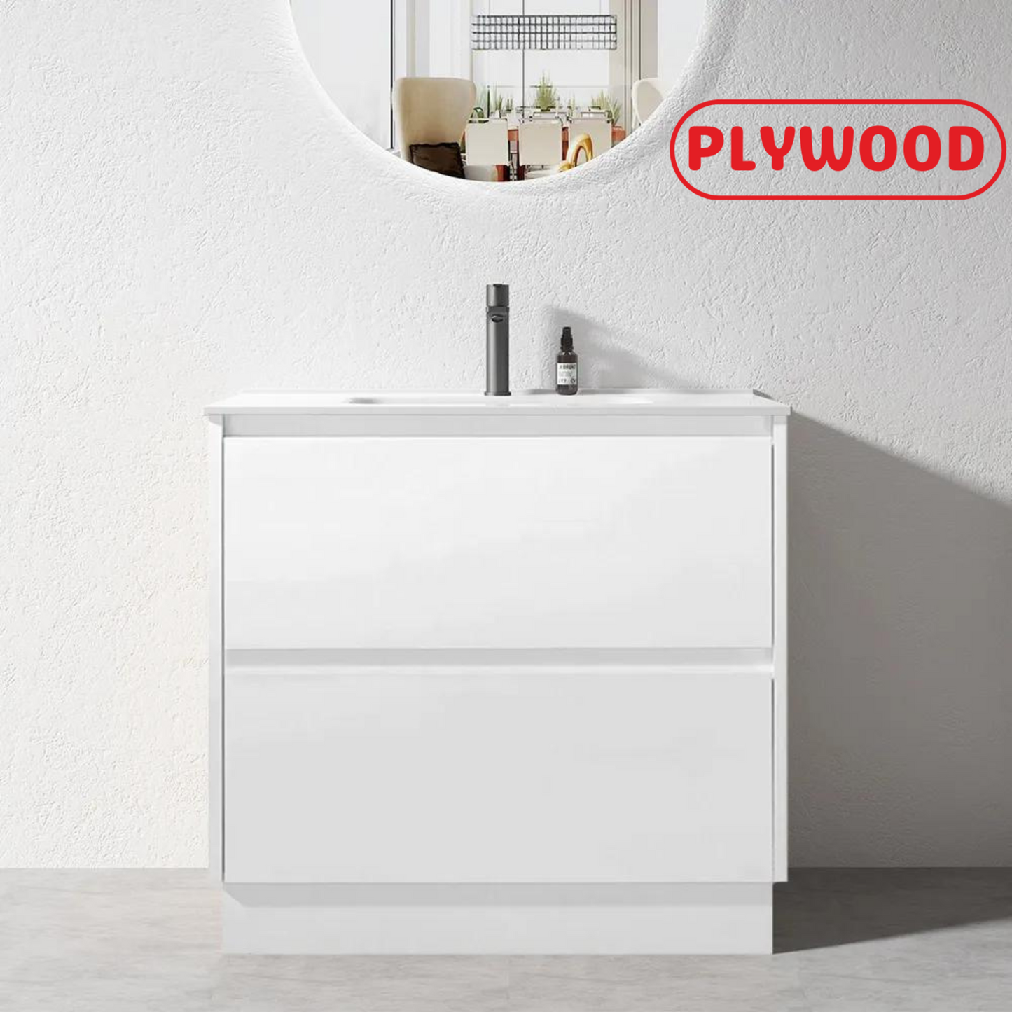 900MM POLO GLOSS WHITE PLYWOOD FREESTANDING VANITY WITH CERAMIC TOP