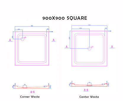 ACRYLIC SHOWER TRAY 900X900MM SQUARE - 4 SIDED UPSTAND - The Tile Collection™