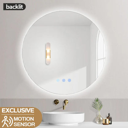 900MM ROUND BACKLIT LED MIRROR WITH MOTION SENSOR  DEFOGGER | 3 COLOUR LIGHTS