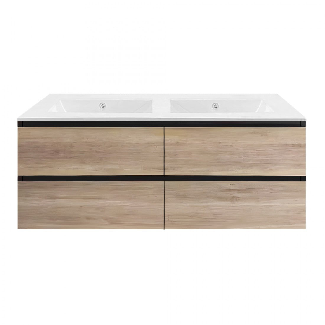 NELSON WALL HUNG VANITY | 1200MM | BLACK & LIGHT OAK | PLYWOOD| DOUBLE BASIN - The Tile Collection™