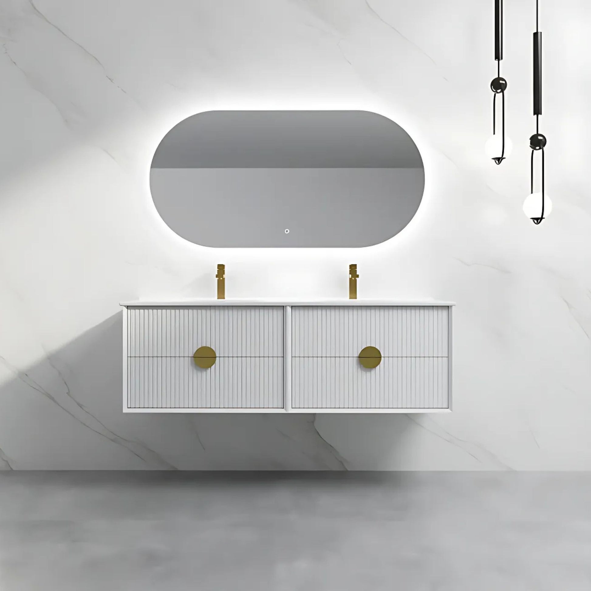 1500mm White Wall Hung Vanity | Double Basin Vanity | Fluted Drawer Front
