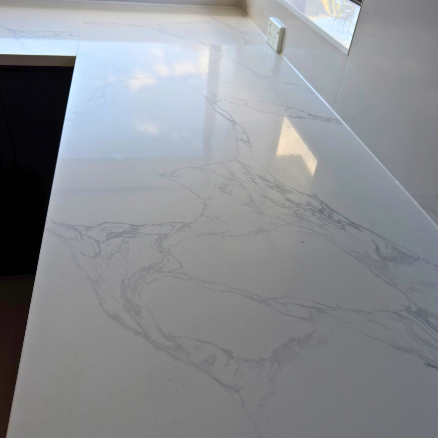 STATUARIO WHITE MARBLE VEIN ENGINEERED STONE VANITY BENCHTOP - CUSTOM CUT