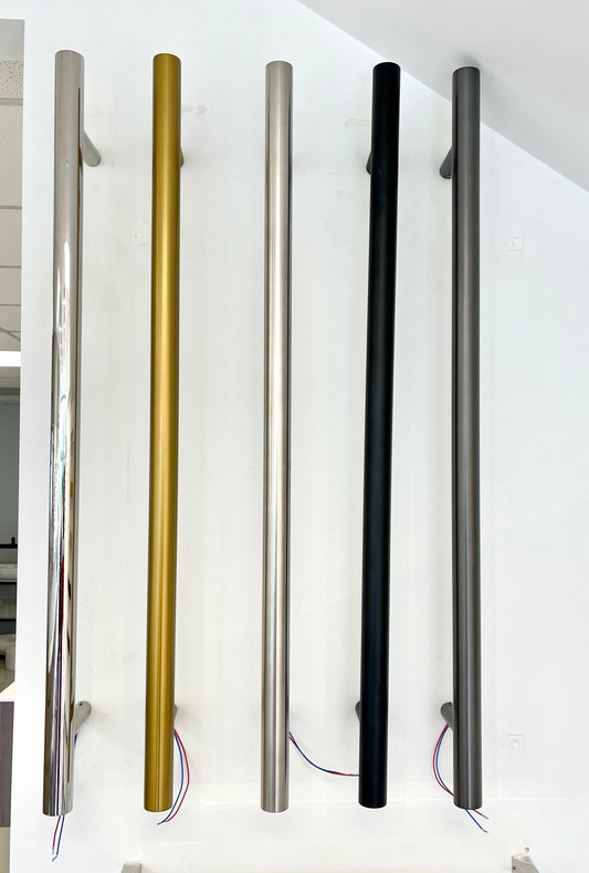 DN 12V ROUND VERTICAL SINGLE HEATED TOWEL BAR | 1000MM | 5 COLOURS - The Tile Collection™