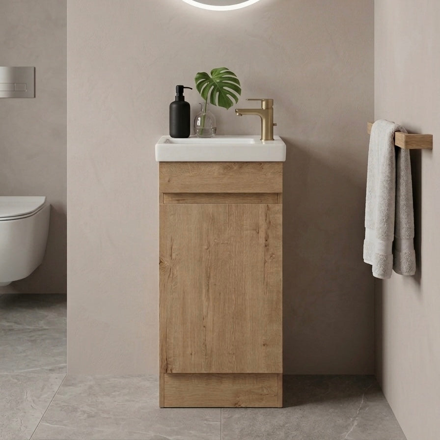 400MM BROOK FLOORSTANDING VANITY | HONEY OAK WITH CERAMIC TOP