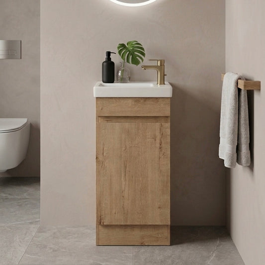 400MM BROOK FLOORSTANDING VANITY | HONEY OAK WITH CERAMIC TOP