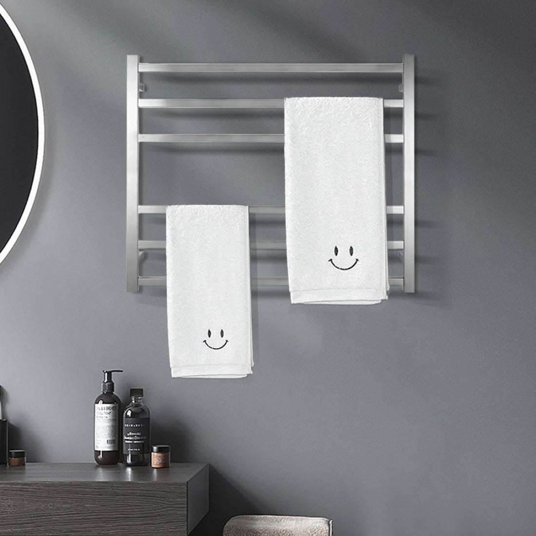 6 BAR 850MM WIDE SQUARE HEATED TOWEL RAIL 600H*850W*120D - CHROME - The Tile Collection™
