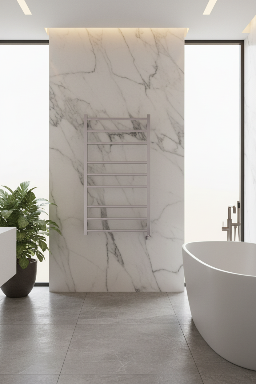 Chrome heated towel rail 9 square bars 1000mm (H) x 600mm (W)
