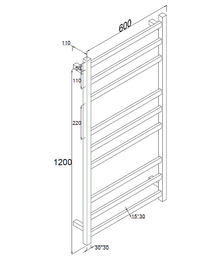 9 BAR ROUND HEATED TOWEL RAIL HTR 1200H*600W*110D- MATTE BLACK