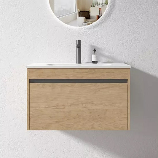 750MM BC13 LIGHT OAK PLYWOOD WALL HUNG VANITY  WITH CERAMIC TOP