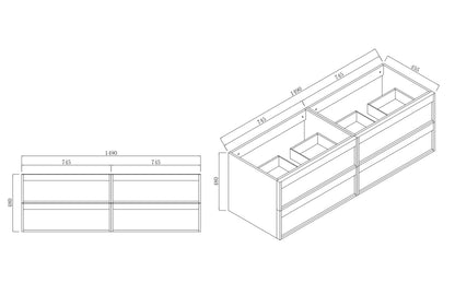 ASPEN WALNUT WALL HUNG VANITY 1500MM DOUBLE | 4 DRAWERS, PLYWOOD FLOATING VANITY NZ