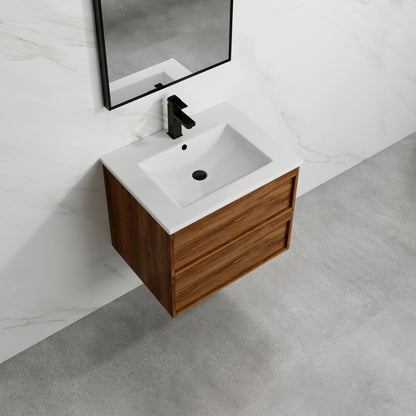 ASPEN WALNUT WALL HUNG VANITY 600MM | 2 DRAWERS, PLYWOOD FLOATING VANITY NZ