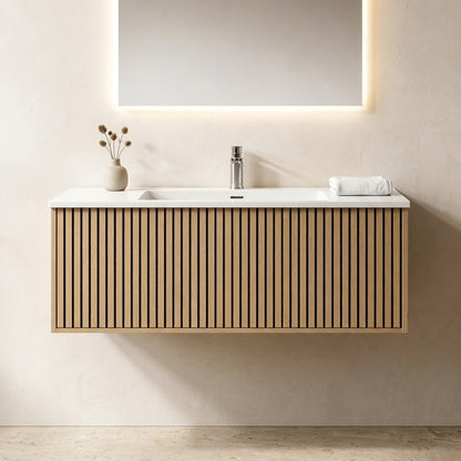 NORDI 1200MM WALL HUNG FLUTED OAK VANITY | SINGLE DRAWER