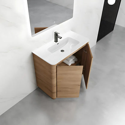 900MM BROOK CURVED FLOORSTANDING VANITY | HONEY OAK