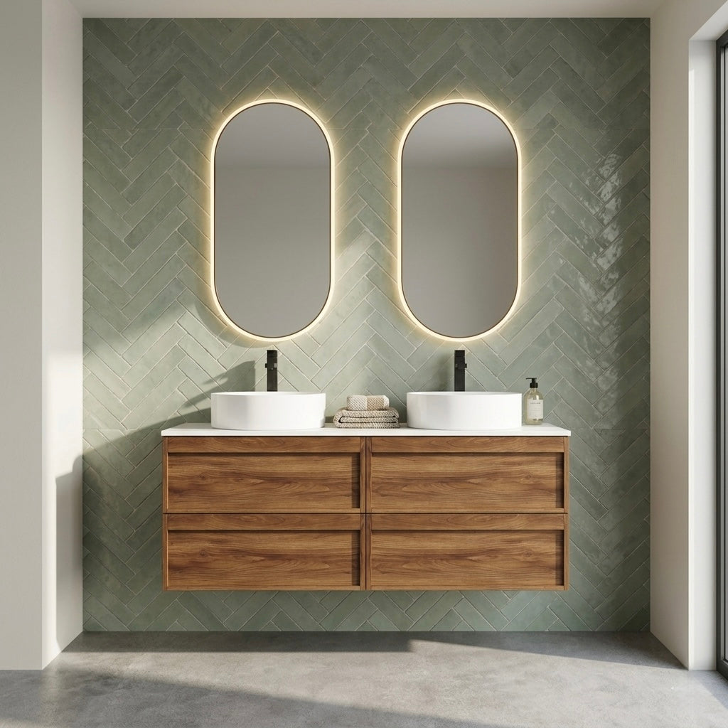 ASPEN WALNUT WALL HUNG VANITY 1500MM DOUBLE | 4 DRAWERS, PLYWOOD FLOATING VANITY NZ