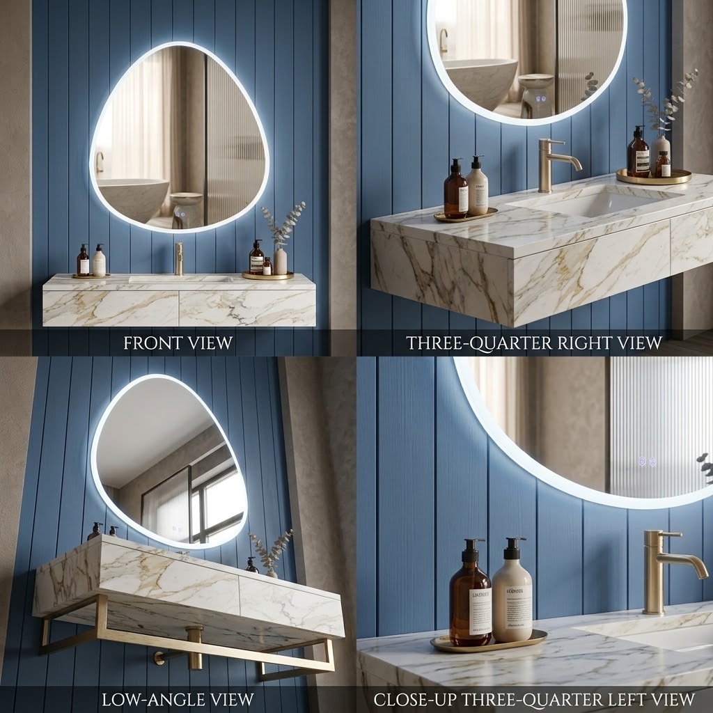OCEANO 700X700MM ASYMMETRICAL LED BATHROOM MIRROR WITH DEMISTER