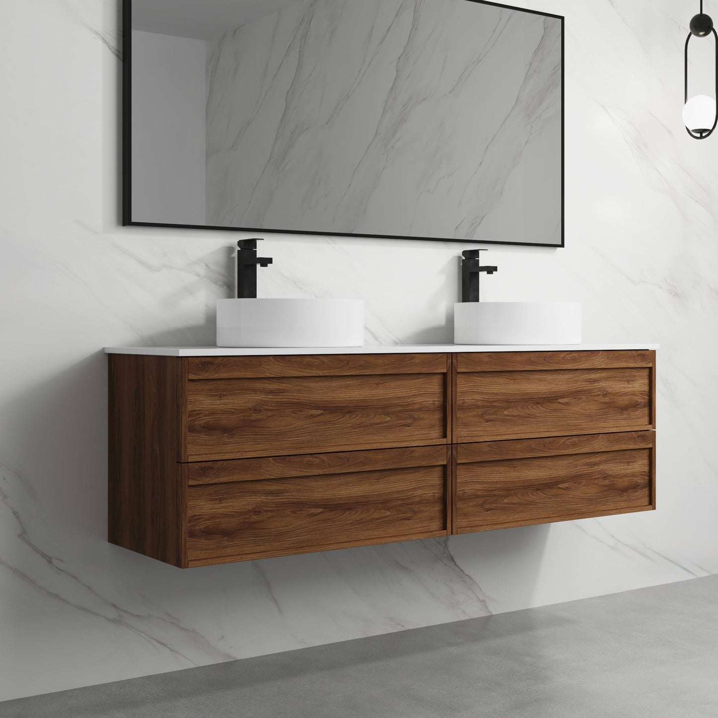 ASPEN WALNUT WALL HUNG VANITY 1500MM DOUBLE | 4 DRAWERS, PLYWOOD FLOATING VANITY NZ