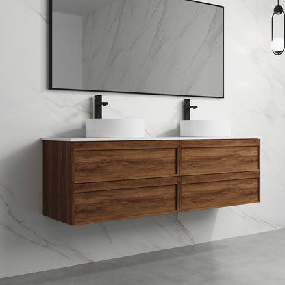 ASPEN WALNUT WALL HUNG VANITY 1500MM DOUBLE | 4 DRAWERS, PLYWOOD FLOATING VANITY NZ
