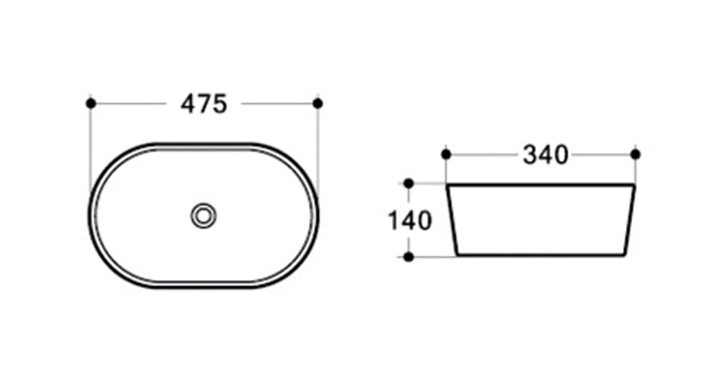 OVAL CERAMIC BASIN BC| GLOSS WHITE | 480*345*140*MM