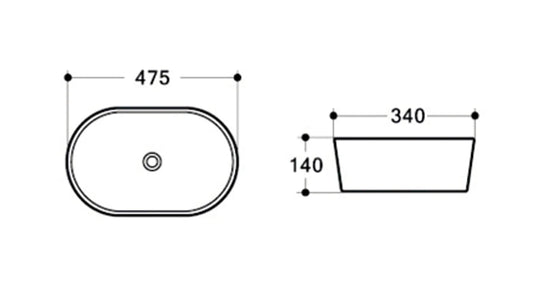 OVAL CERAMIC BASIN BC| GLOSS WHITE | 480*345*140*MM