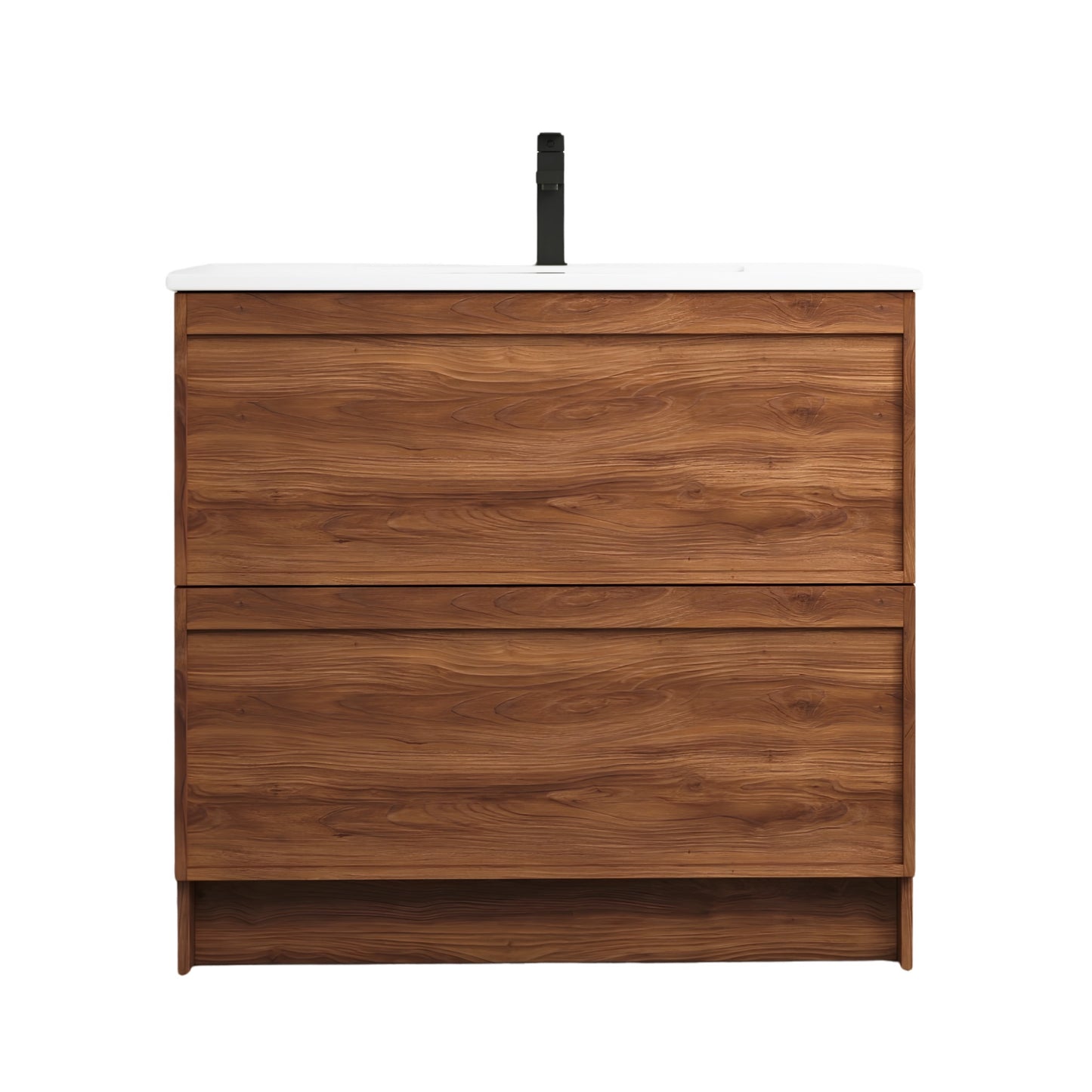 900mm Walnut Floor Standing Vanity with Ceramic Basin and 2 Drawers - Plywood Bathroom Vanity NZ