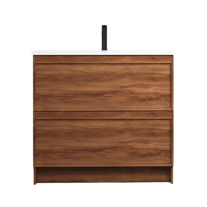 900mm Walnut Floor Standing Vanity with Ceramic Basin and 2 Drawers - Plywood Bathroom Vanity NZ