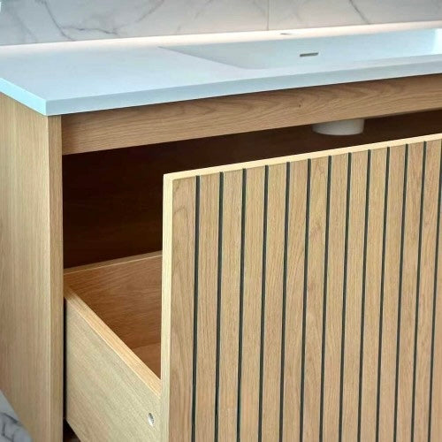 NORDI 900MM WALL HUNG FLUTED OAK VANITY | SINGLE DRAWER
