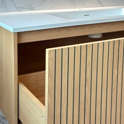 NORDI 900MM WALL HUNG FLUTED OAK VANITY | SINGLE DRAWER