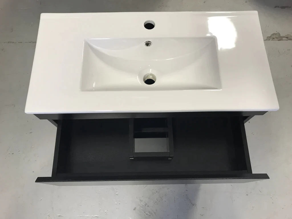 750MM POLO DARK OAK PLYWOOD FLOORSTANDING VANITY WITH CERAMIC TOP - The Tile Collection™