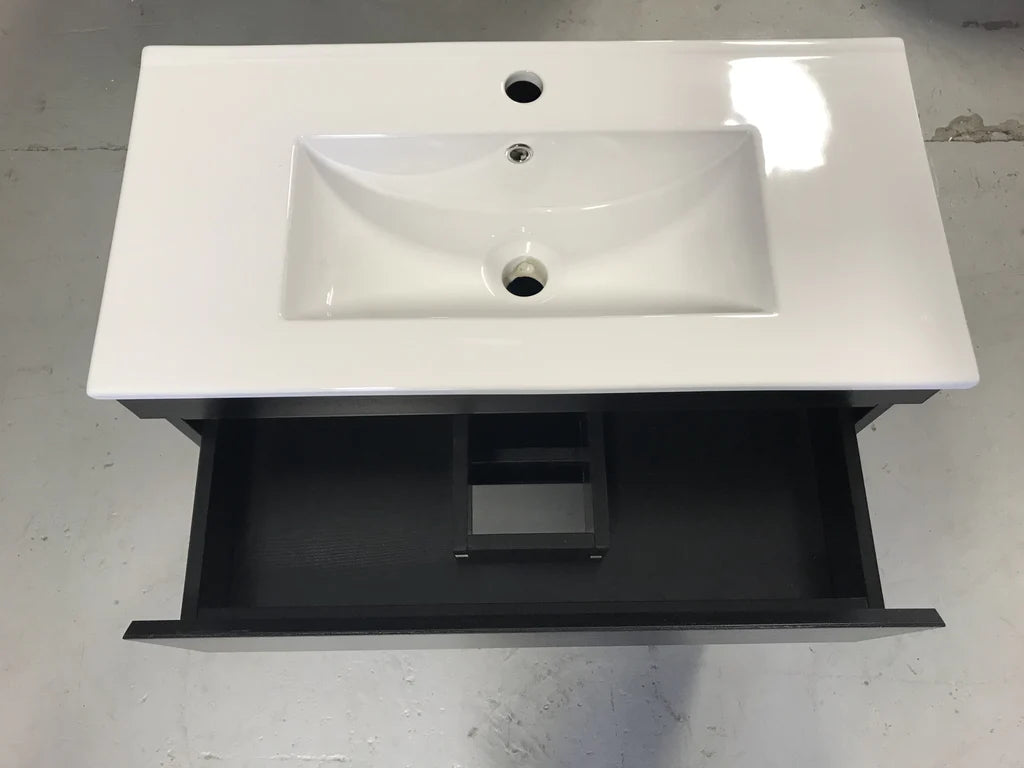 750MM POLO DARK OAK PLYWOOD FLOORSTANDING VANITY WITH CERAMIC TOP - The Tile Collection™