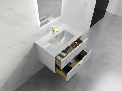 ELVA FLUTED WALL HUNG VANITY 750MM - WHITE