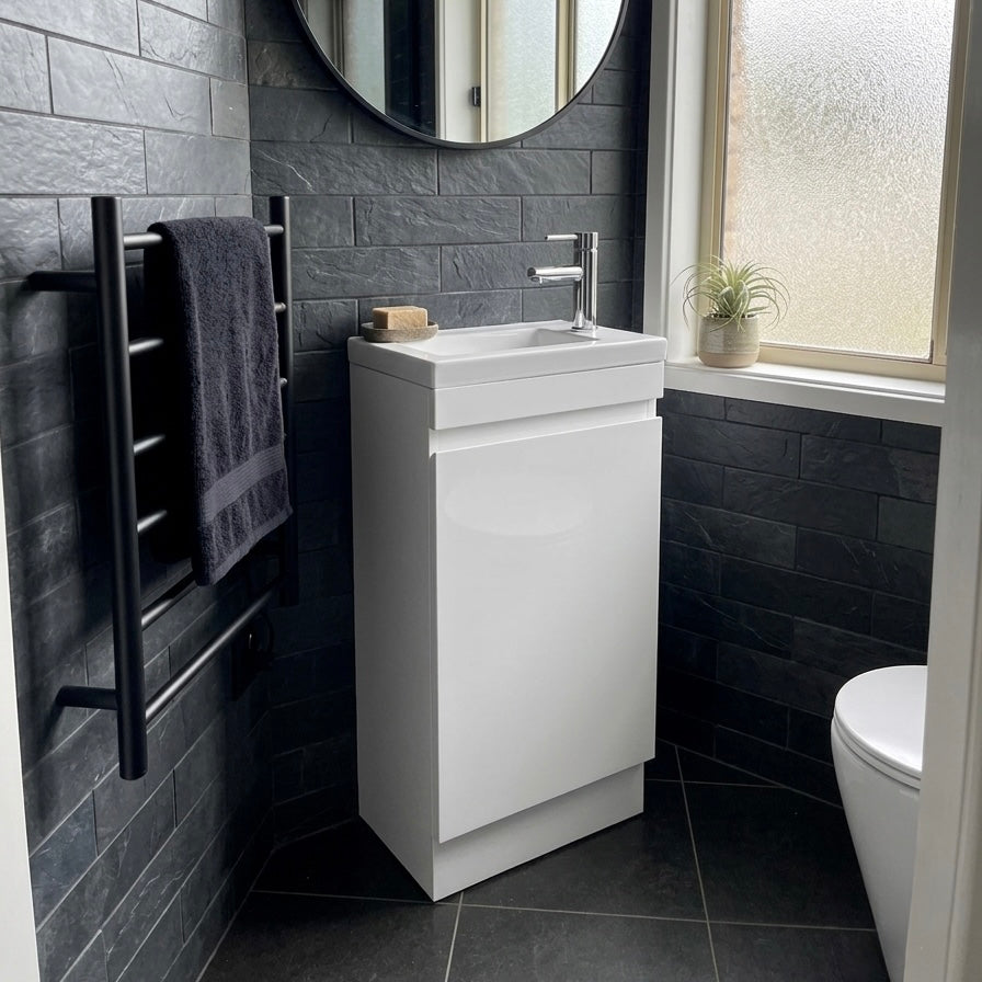 YOLO SLIM FLOOR STANDING VANITY | WHITE GLOSS | 400MM | PLYWOOD