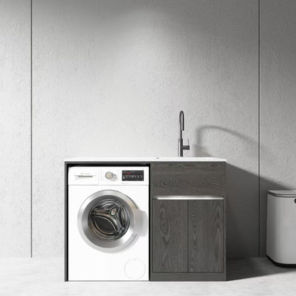 1200MM CHARRED ASH PLYWOOD LAUNDRY STATION | STONE BENCHTOP | STAINLESS STEEL SINK