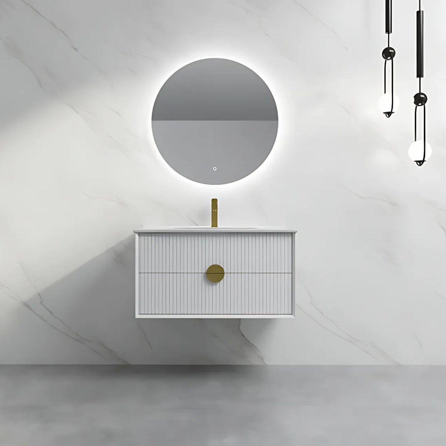 ELVA FLUTED WALL HUNG VANITY 900MM - WHITE